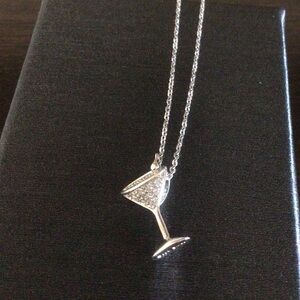 Sterling Silver Martini Glass Diamond Necklace